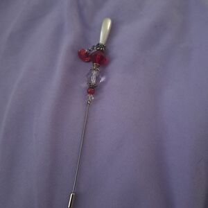 Elegant Red and Silver Women's Jewelry Pin With Hat Charm